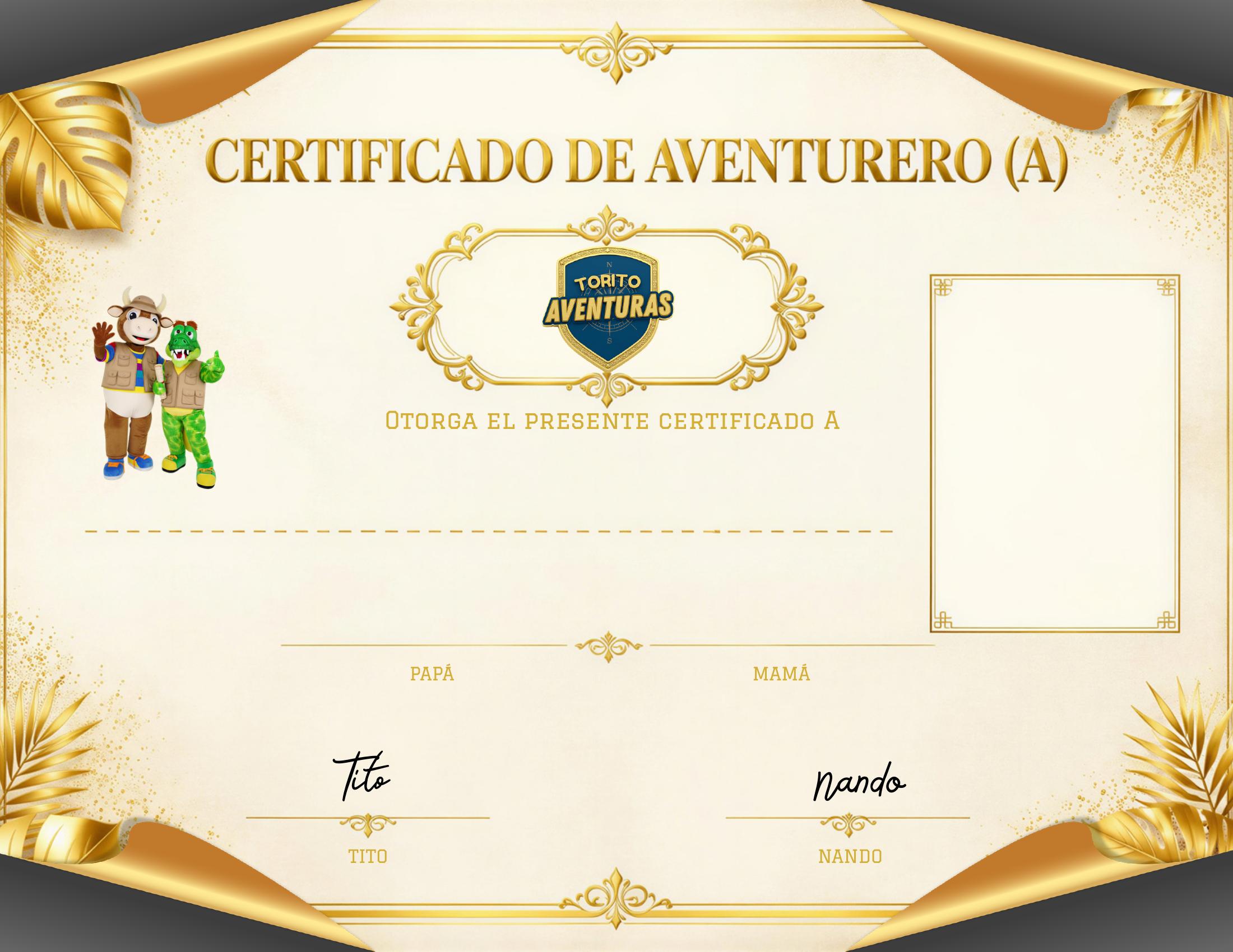 Vista previa del certificado de aventurero